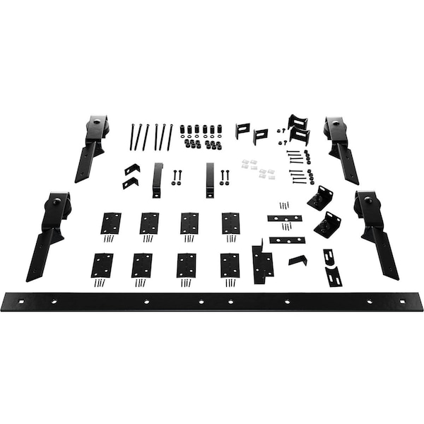 Ekena Millwork Barnfold J-Strap 4-Door Hardware Set for 1 1/4" to 1 3/8" Doors with 84" Track, Black GB6007M4D84BL - main